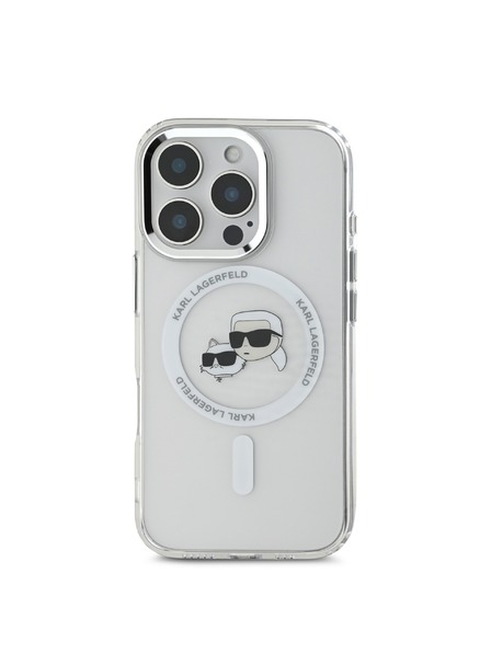 Karl Lagerfeld Karl Lagerfeld IML K&CH Hlavy Kovový rám MagSafe Zadný kryt pre iPhone 16 Pro Max Priehľadný