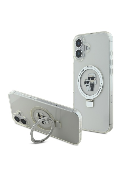Karl Lagerfeld Karl Lagerfeld Stojanový Karl a Choupette MagSafe Zadný kryt pre iPhone 16 Plus Biely