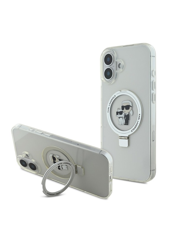 Karl Lagerfeld Karl Lagerfeld Stojanový Karl a Choupette MagSafe Zadný kryt pre iPhone 16 Plus Biely