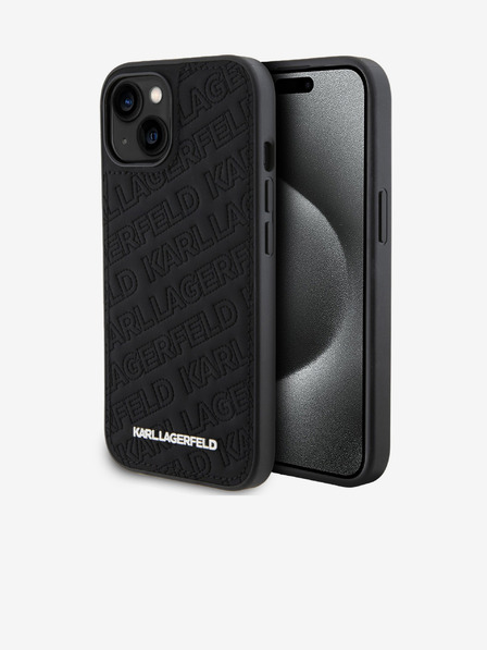 Karl Lagerfeld PU Prešívaný vzor Zadný kryt pre iPhone 15 Black Karl Lagerfeld