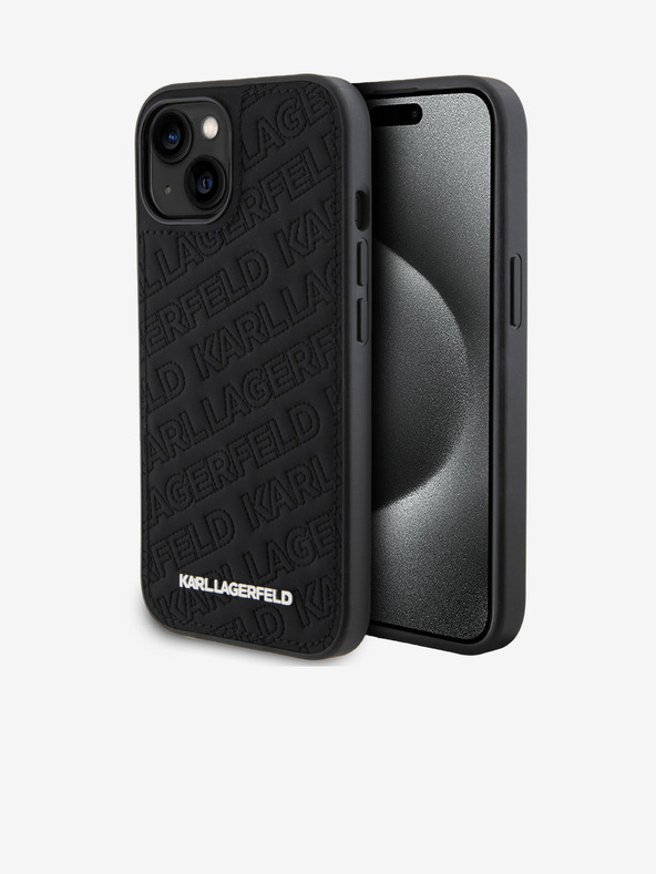 Karl Lagerfeld PU Prešívaný vzor Zadný kryt pre iPhone 15 Black Karl Lagerfeld