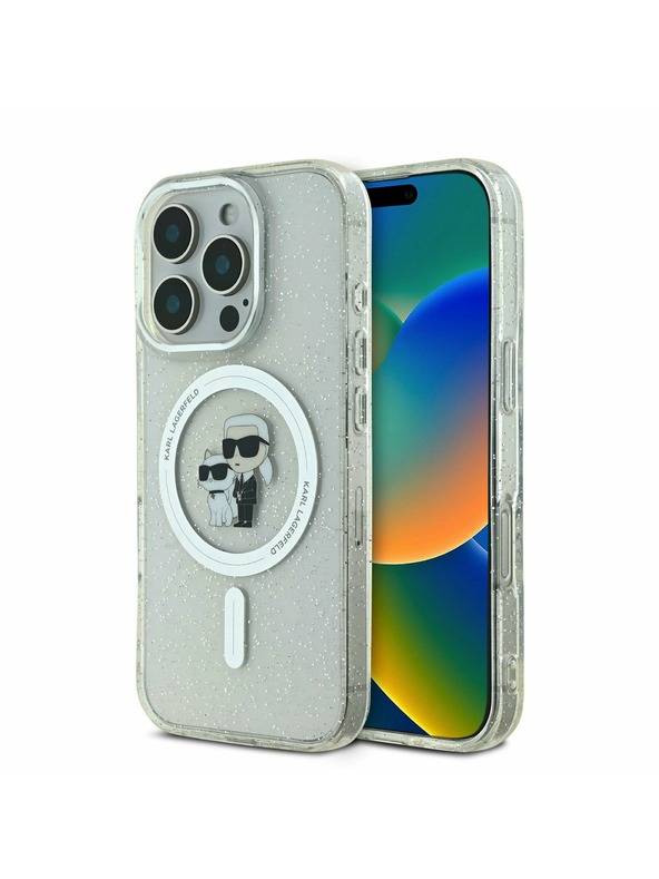 Karl Lagerfeld Karl Lagerfeld IML Trblietavý Karl a Choupette MagSafe Zadný kryt pre iPhone 16 Pro Max Transparentný