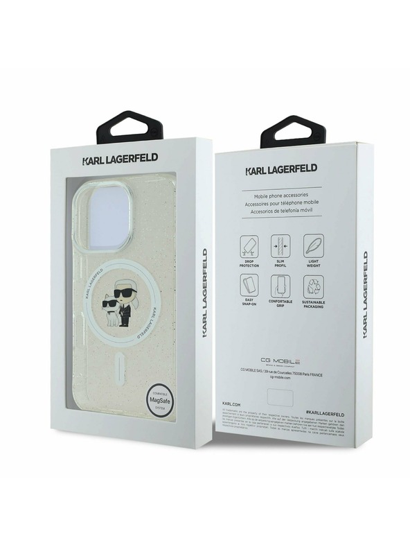 Karl Lagerfeld Karl Lagerfeld IML Trblietavý Karl a Choupette MagSafe Zadný kryt pre iPhone 16 Pro Max Transparentný