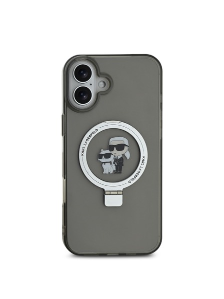 Karl Lagerfeld Karl Lagerfeld Ringstand Karl a Choupette MagSafe Zadný kryt pre iPhone 16 Čierny