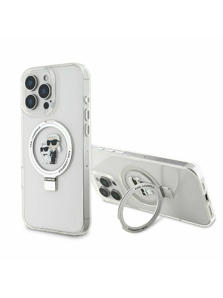 Karl Lagerfeld Karl Lagerfeld Ringstand Karl a Choupette MagSafe Zadný kryt pre iPhone 16 Pro Biely