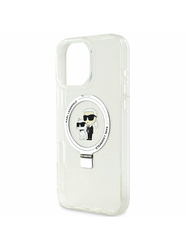 Karl Lagerfeld Karl Lagerfeld Ringstand Karl a Choupette MagSafe Zadný kryt pre iPhone 16 Pro Biely