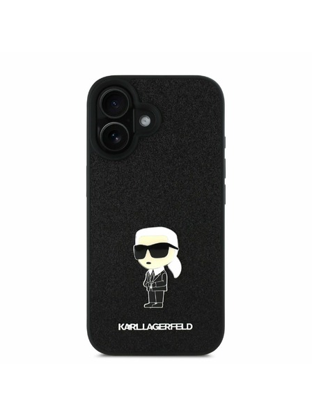 Karl Lagerfeld Karl Lagerfeld Fixný Trblietavý Kovový Ikonický Zadný kryt pre iPhone 16 Čierny