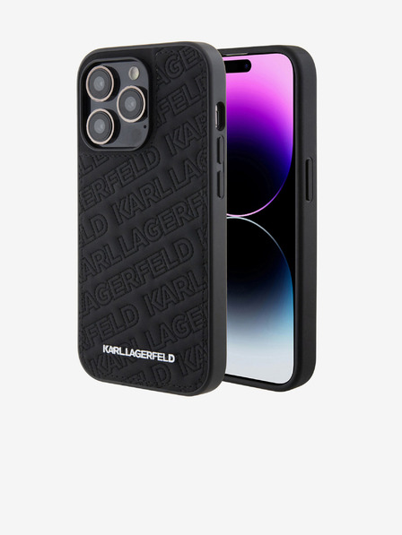 Karl Lagerfeld Karl Lagerfeld PU Prešívaný vzor Zadný kryt pre iPhone 15 Pro Čierny