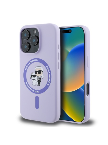 Karl Lagerfeld Karl Lagerfeld Liquid Silikónový Karl a Choupette MagSafe Zadný kryt pre iPhone 16 Pro Fialový