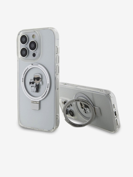 Karl Lagerfeld Ringstand Karl a Choupette MagSafe Zadný kryt pre iPhone 15 Pro Max Biely Karl Lagerfeld