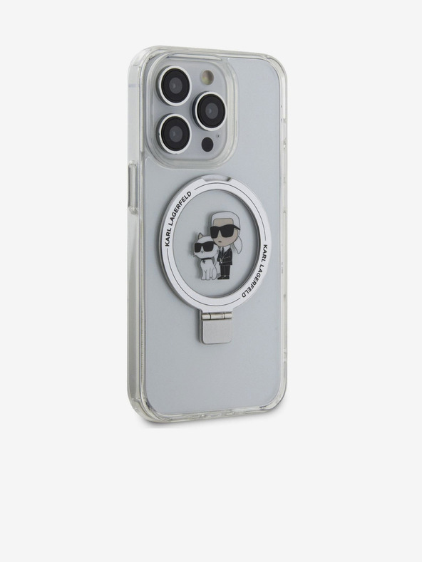 Karl Lagerfeld Ringstand Karl a Choupette MagSafe Zadný kryt pre iPhone 15 Pro Max Biely Karl Lagerfeld