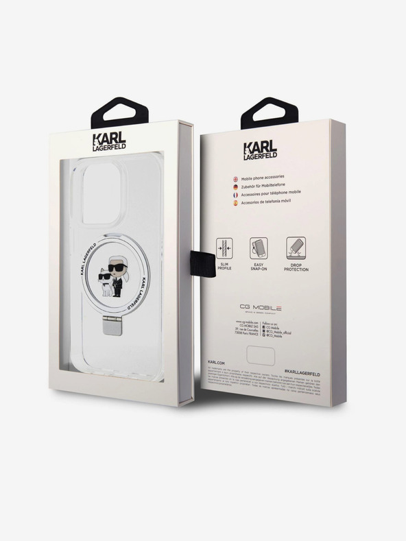 Karl Lagerfeld Ringstand Karl a Choupette MagSafe Zadný kryt pre iPhone 15 Pro Max Biely Karl Lagerfeld