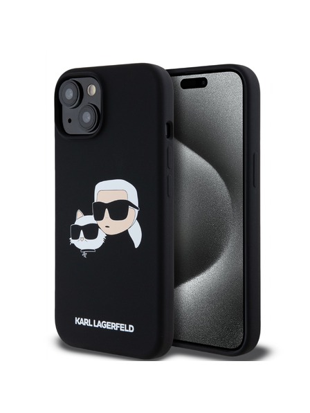 Karl Lagerfeld Liquid Silikónový Double Heads Magsafe Zadný kryt pre iPhone 15 Čierny Karl Lagerfeld