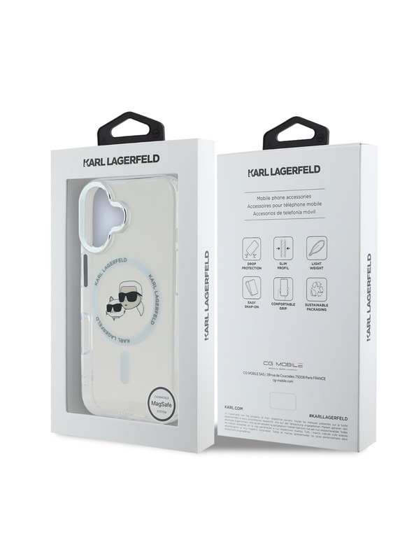 Karl Lagerfeld Karl Lagerfeld IML K&CH Heads Kovový rám MagSafe Zadný kryt pre iPhone 16 Plus Transparentný