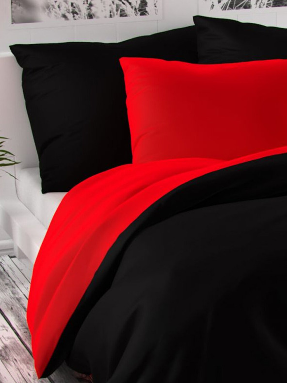 Kvalitex Saténová francúzska predĺžená posteľná bielizeň LUXURY COLLECTION 1+2, 240x220, 70x90cm červená / čierna Kvalitex