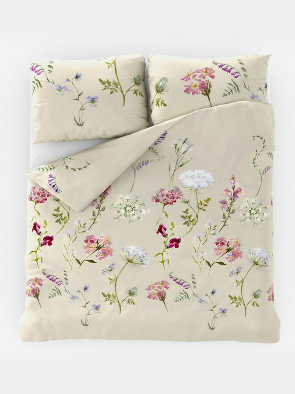 Kvalitex Francúzska bavlnená posteľná bielizeň DELUX 200x200, 70x90cm BOTANICA krémová