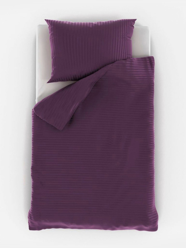 Kvalitex Francúzska saténová posteľná bielizeň s pruhom 1+2, 220x200, 70x90cm Fialová