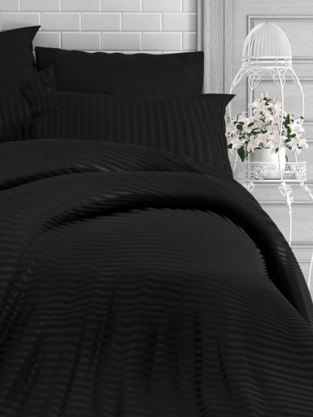 Kvalitex Francúzska saténová posteľná bielizeň s pruhom 1+2, 220x200, 70x90cm čierna Kvalitex
