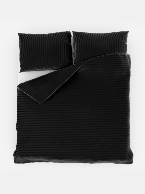 Kvalitex Francúzska saténová posteľná bielizeň s pruhom 1+2, 220x200, 70x90cm čierna Kvalitex