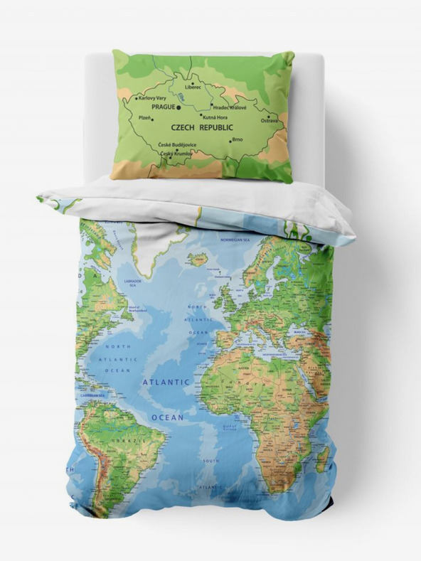 Kvalitex 3D posteľná bielizeň 140x200, 70x90cm Mapa sveta