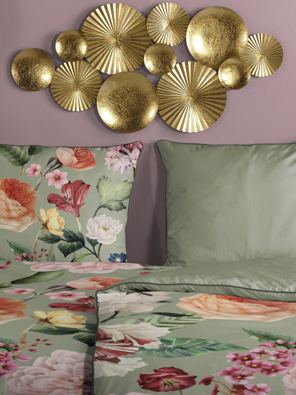 Descanso Zelená vzorovaná saténová obojstranná posteľná bielizeň Descanso 140 x 200 cm