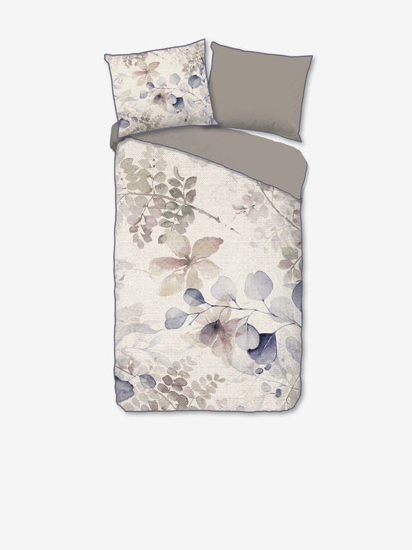 Descanso Sivá a krémová saténová posteľná bielizeň Descanso 140 x 220 cm