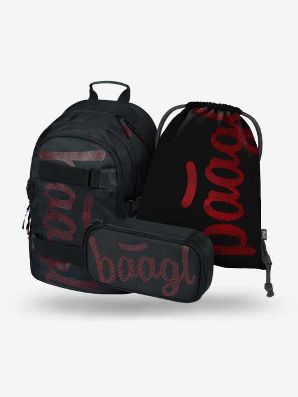 BAAGL  Čierna školská súprava - batoh, peračník, taška Baagl Skate Red