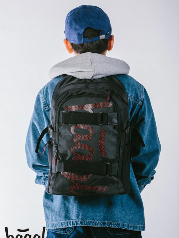 BAAGL  Čierna školská súprava - batoh, peračník, taška Baagl Skate Red