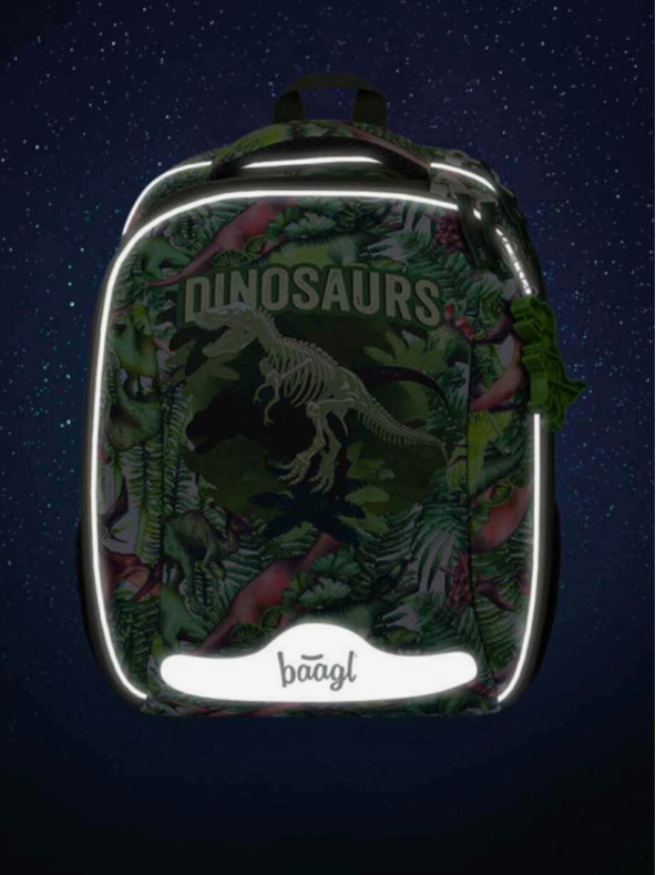 BAAGL  Zelená školská taška shelly dinosaurs Baagl