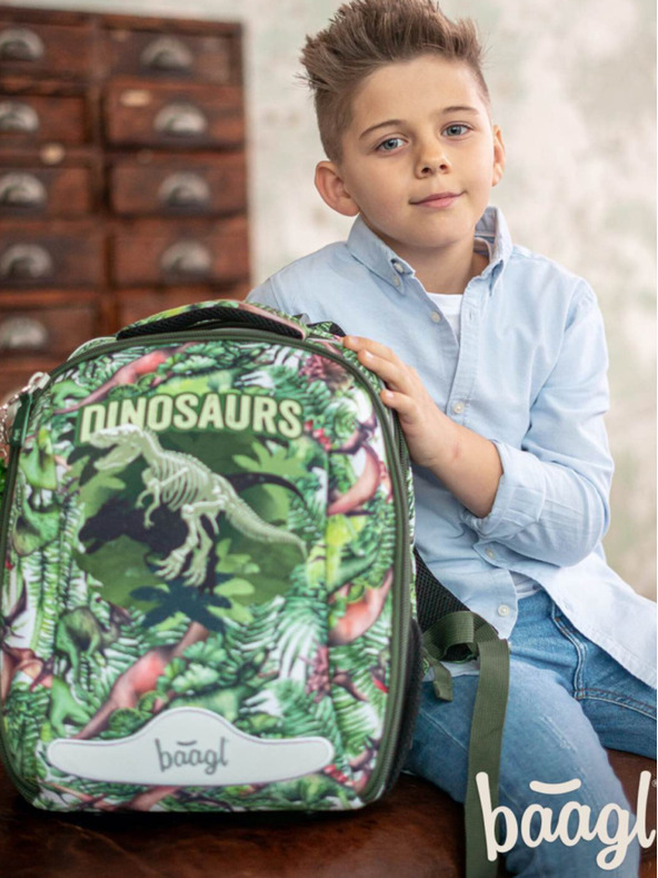BAAGL  Zelená školská taška shelly dinosaurs Baagl