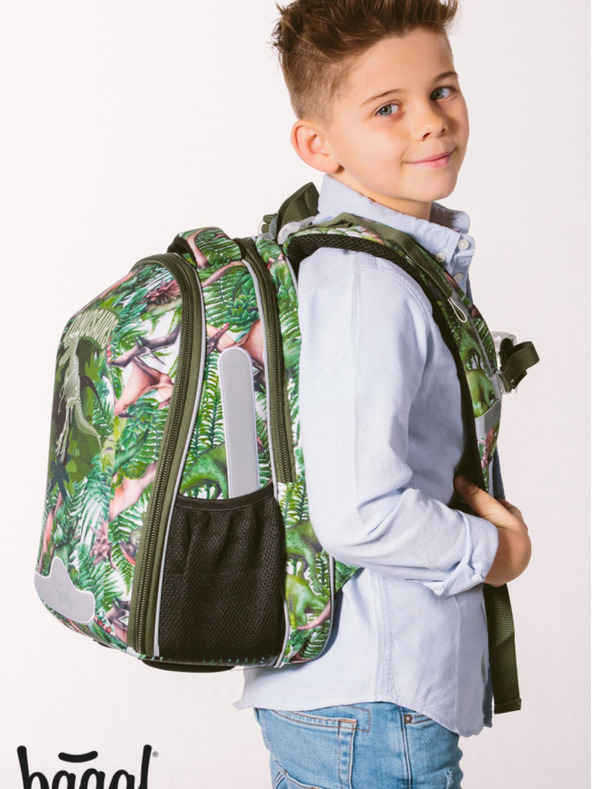 BAAGL  Zelená školská taška shelly dinosaurs Baagl