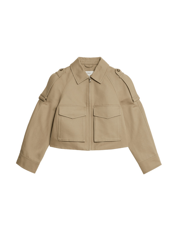 Marks & Spencer Funkčná bunda vo štýle Trucker z čistej bavlny Marks & Spencer smotanová