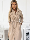 numoco Béžový dámsky teplý kabát s vreckami, gombíkmi a zaväzovaním v páse Numoco