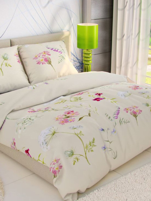 Kvalitex Klasická bavlnená posteľná bielizeň DELUX 140x200, 70x90cm BOTANICA krémová