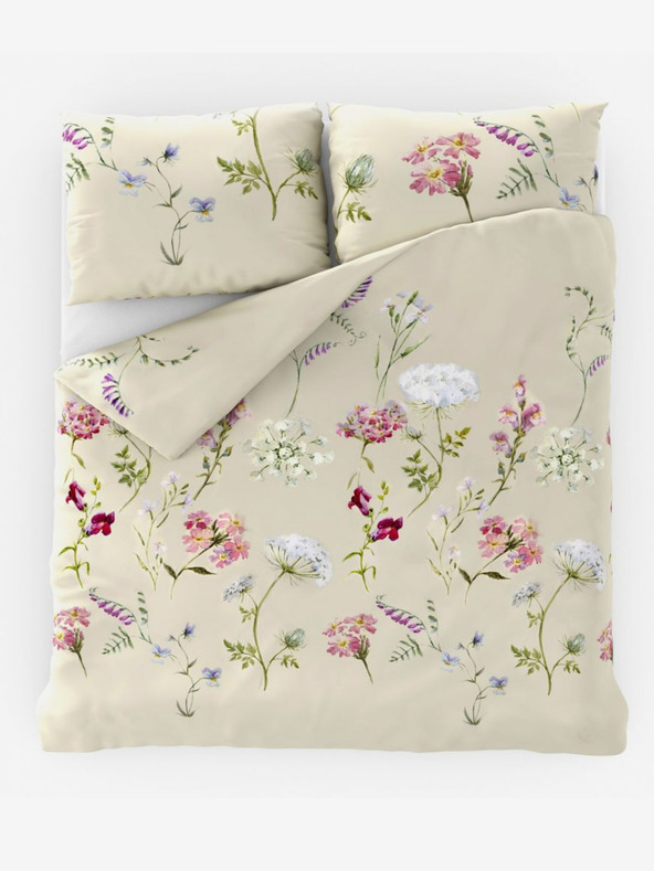 Kvalitex Klasická bavlnená posteľná bielizeň DELUX 140x200, 70x90cm BOTANICA krémová