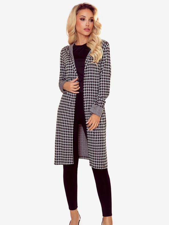 numoco Gray-black women's checked coat with hood and pockets Numoco