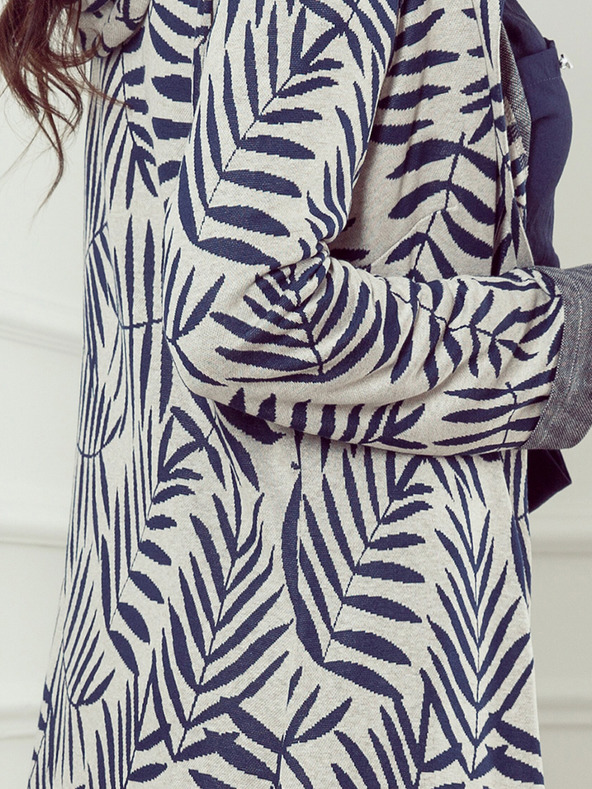 numoco Modro-biely dámsky vzorkovaný kabát s kapucňou a vreckami Numoco