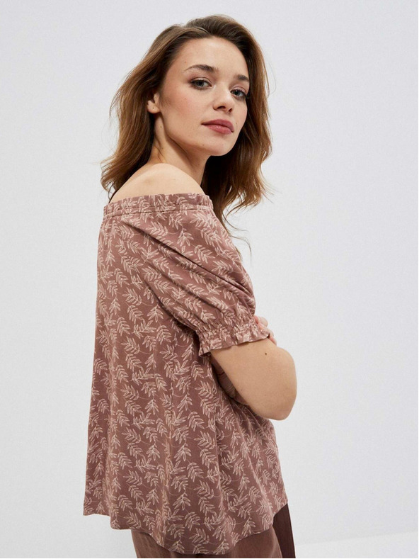 Moodo Hnedá dámska kvetovaná blúzka Moodo