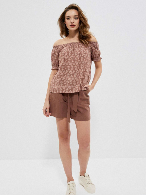 Moodo Hnedá dámska kvetovaná blúzka Moodo
