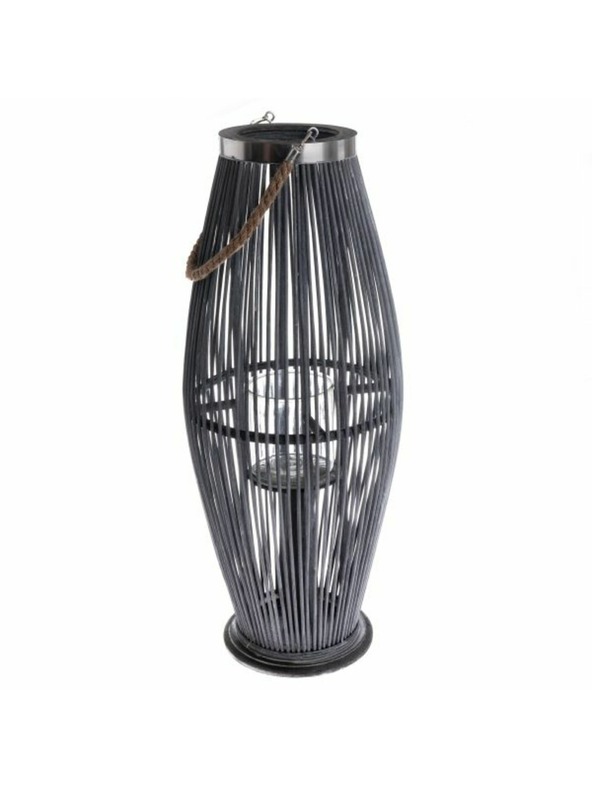 Casa de Engel Bambusový lampáš so sklom, sivý, 0/2