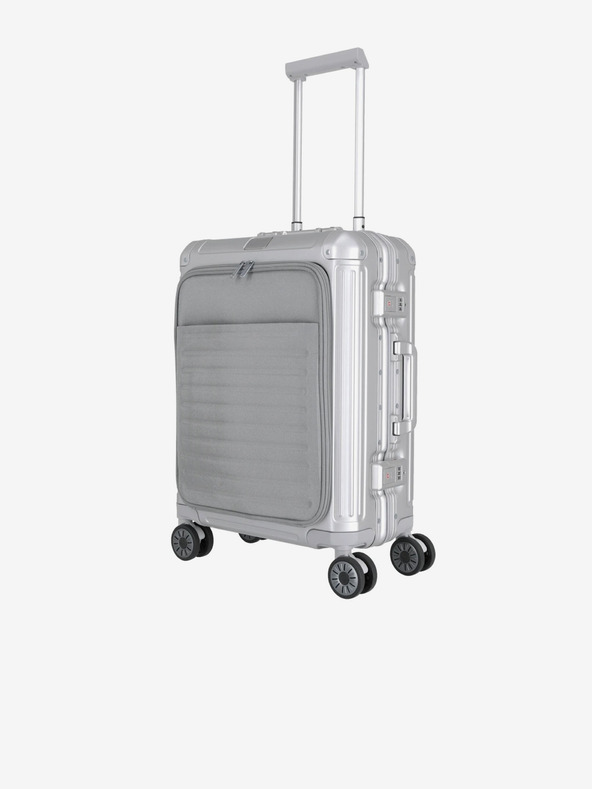 Travelite Cestovný kufor Travelite Next 4w S s predným vreckom strieborný