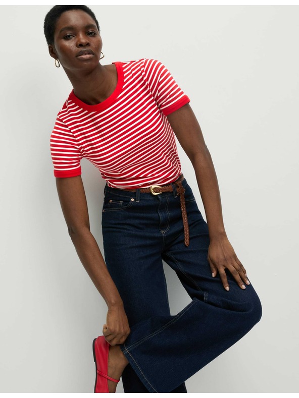 Marks & Spencer Pruhované tričko z vysokej bavlny Marks & Spencer červené