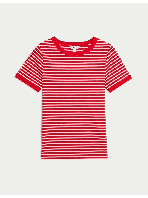 Marks & Spencer Pruhované tričko z vysokej bavlny Marks & Spencer červené