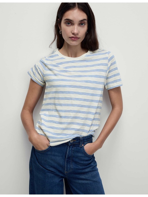 Marks & Spencer Pruhované tričko z čistej bavlny regular fit Marks & Spencer biele