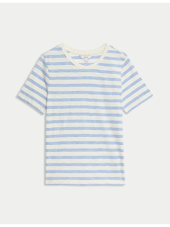 Marks & Spencer Pruhované tričko z čistej bavlny regular fit Marks & Spencer biele