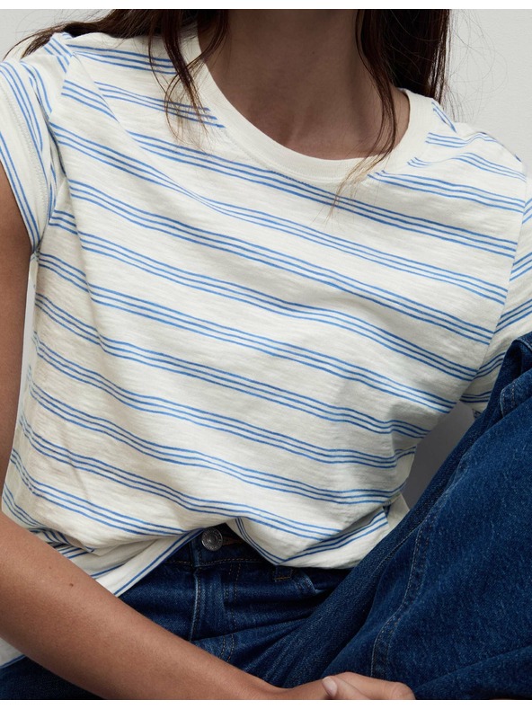 Marks & Spencer Pruhované tričko z čistej bavlny regular fit Marks & Spencer biele