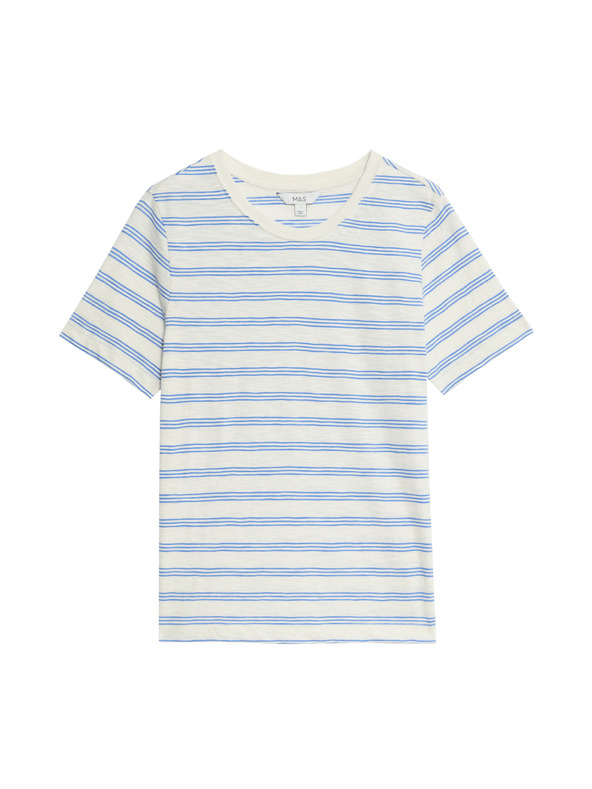 Marks & Spencer Pruhované tričko z čistej bavlny regular fit Marks & Spencer biele