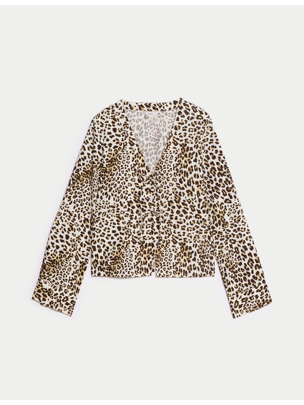 Marks & Spencer Top s potlačou a viazaním vpredu, čistá bavlna Marks & Spencer hnedý