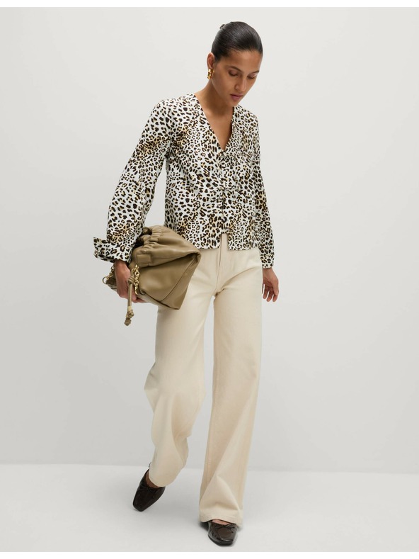 Marks & Spencer Top s potlačou a viazaním vpredu, čistá bavlna Marks & Spencer hnedý