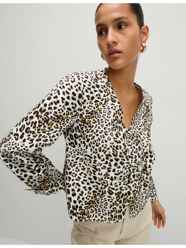 Marks & Spencer Top s potlačou a viazaním vpredu, čistá bavlna Marks & Spencer hnedý